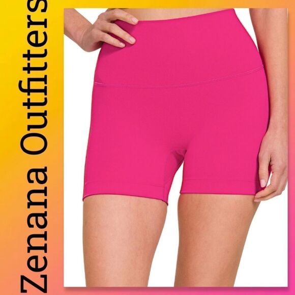 ZENANA Athletic High Waist Shorts in PINK - Picture 1 of 5
